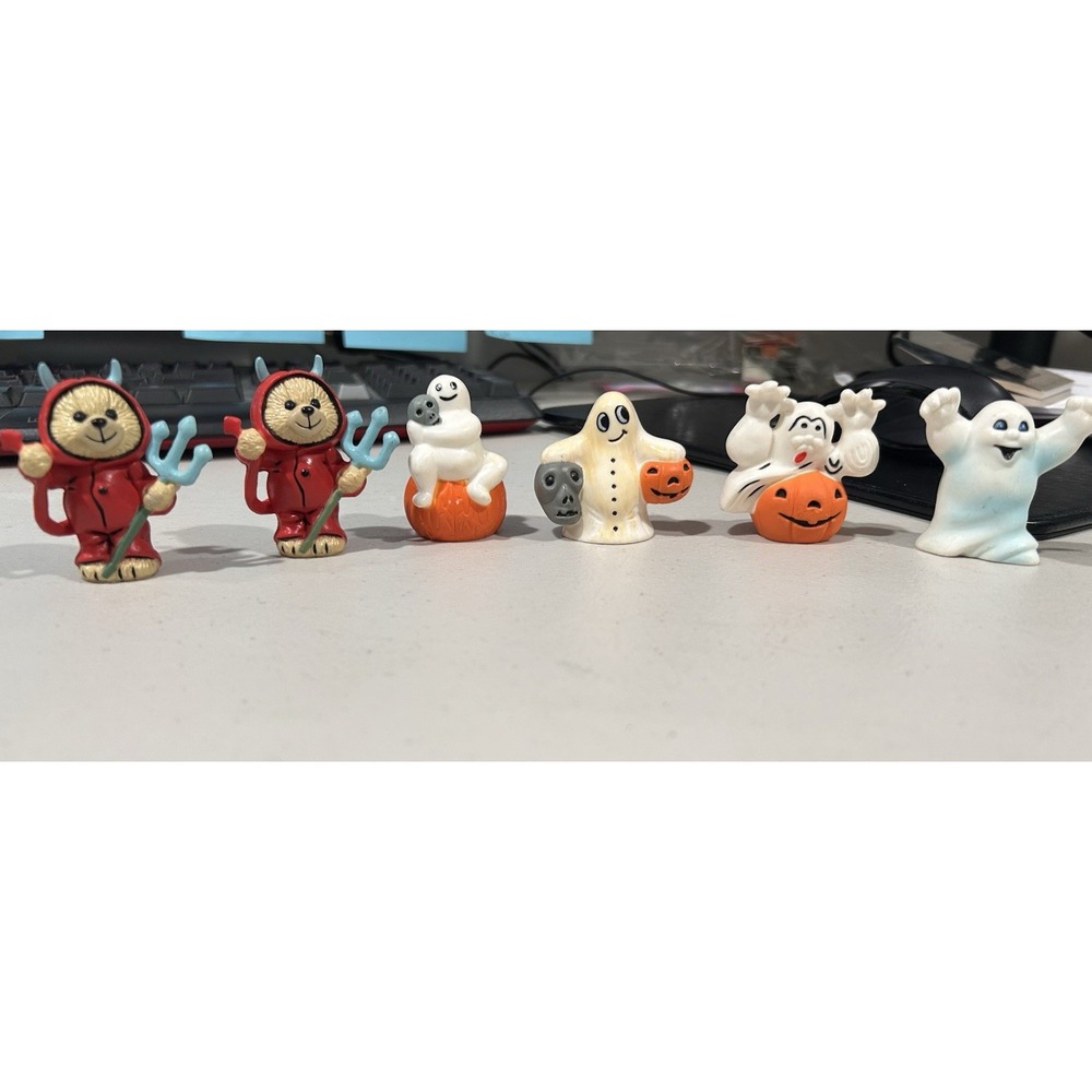 Vintage Lot Of 7 Loose Halloween Miniatures Ghost Pumpkin Devil Darice Enesco